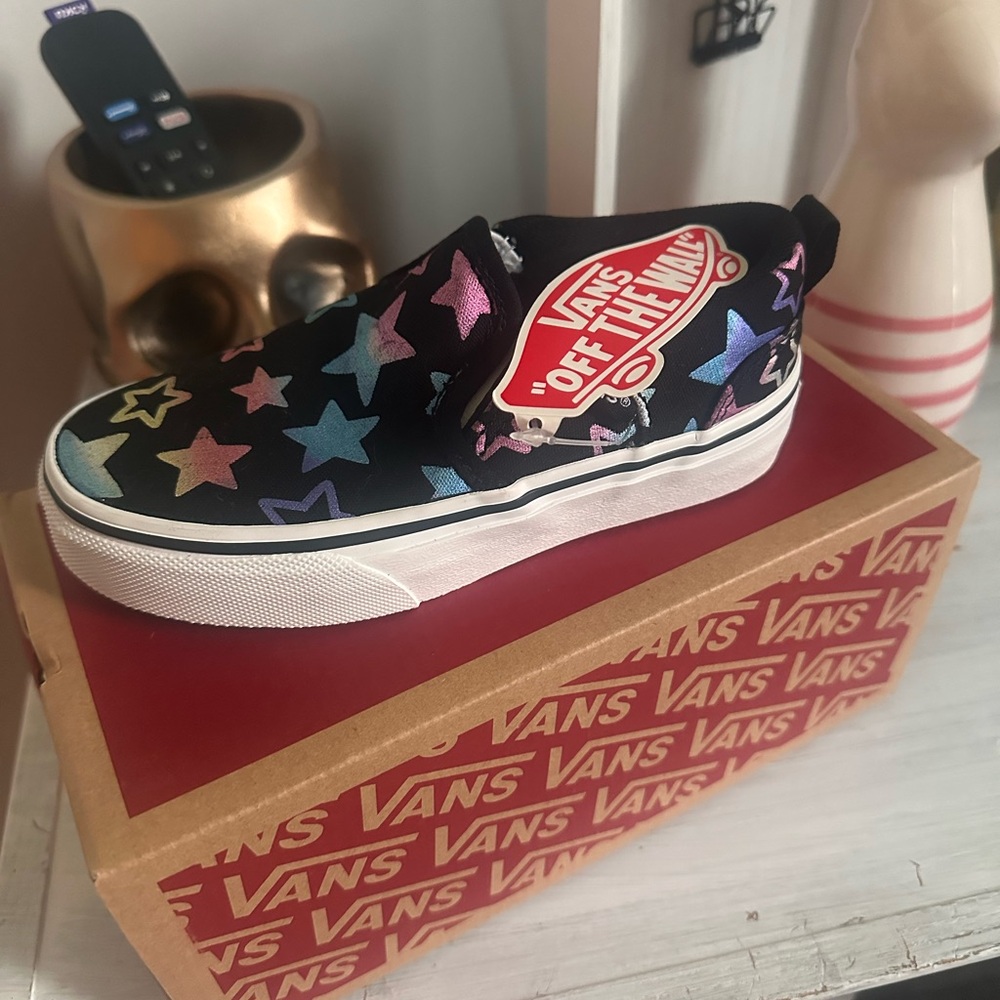 Vans Kids Slip-On Sneakers - Black with Colorful Stars